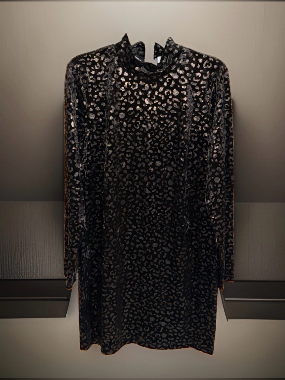 NWT 525 America Black Velvet Leopard-Print Midi Dress-XL